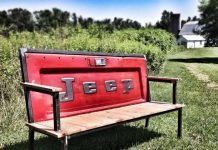 Blue Collar Bench: vintage tailgate used in bench by Yesterday Reclaimed Blue Collar Bench: vintage tailgate used in bench by Yesterday Reclaimed – upcycleDZINE