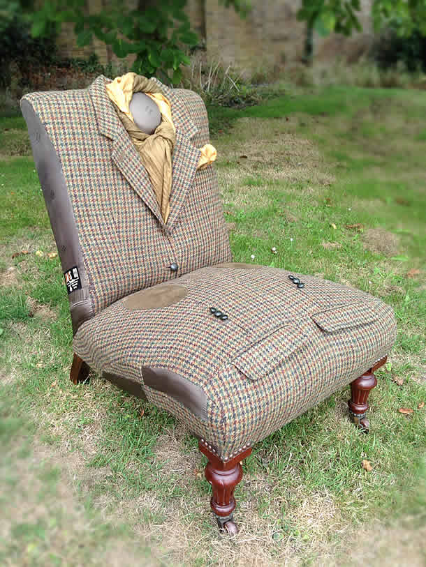 Upcycled vintage chairs wrapped in jackets by Rescued Retro Vintage on upcycleDZINE