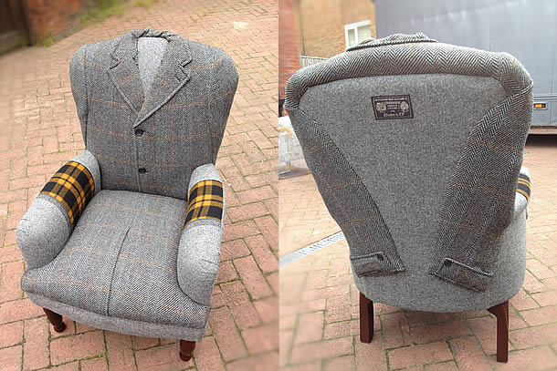 Upcycled vintage chairs wrapped in jackets by Rescued Retro Vintage – upcycleDZINE