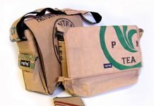 Fashionable bags made from plastic and big tea sacks by Ragbag