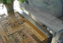 Unit of Measure: Tabletop out of yardsticks by Patina White Unit of Measure: Tabletop out of yardsticks by Patina White – upcycleDZINE