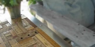 Unit of Measure: Tabletop out of yardsticks by Patina White Unit of Measure: Tabletop out of yardsticks by Patina White – upcycleDZINE