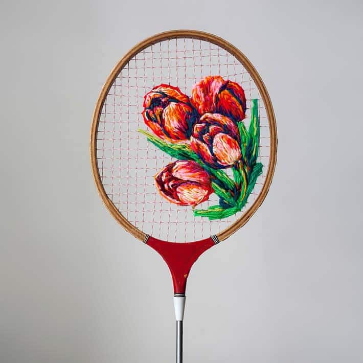 Vintage rackets with flower embroidery by Danielle Clough – upcycleDZINE