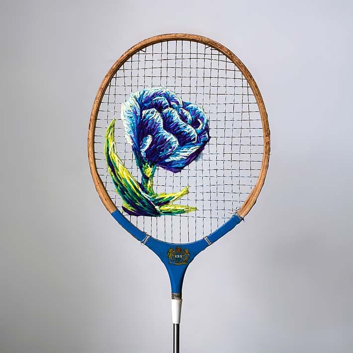 Vintage rackets with flower embroidery by Danielle Clough – upcycleDZINE