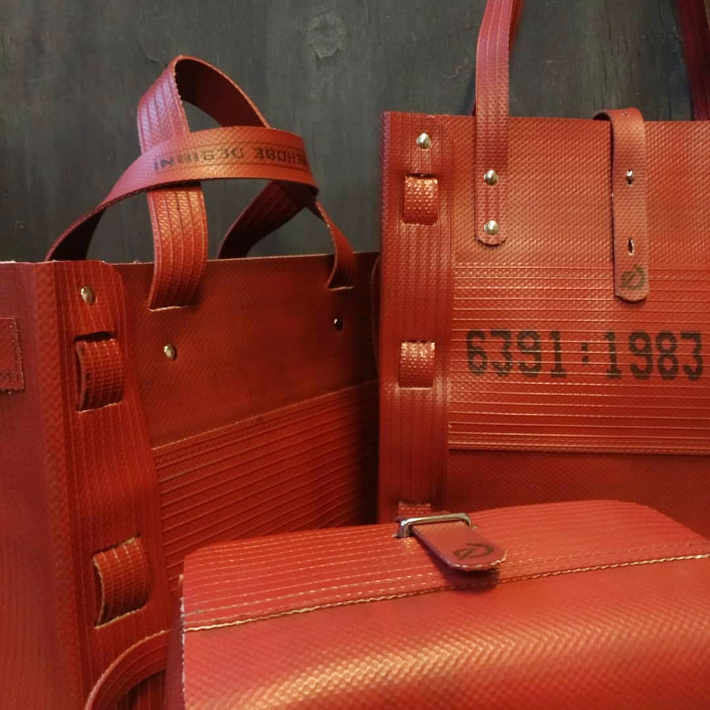 EVERSOM Dutch fire hose bag collection showing three bags | upcycleDZINE
