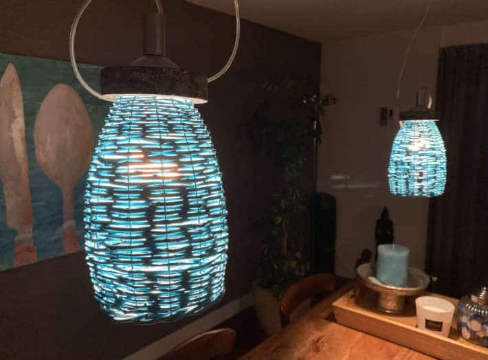 Set of Wicker lampshades above table at night | upcycleDZINE