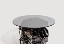 Crushed: table collection made from salvaged metal Crushed: black table with glass top made from salvaged metal by HANNAH VAUGHAN | upcycleDZINE