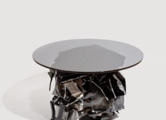 Crushed: black table with glass top made from salvaged metal by HANNAH VAUGHAN | upcycleDZINE