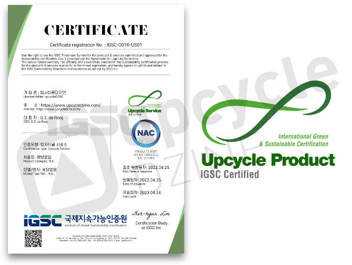 IGSC Certified Upcycle Product | upcycleDZINE Certificate