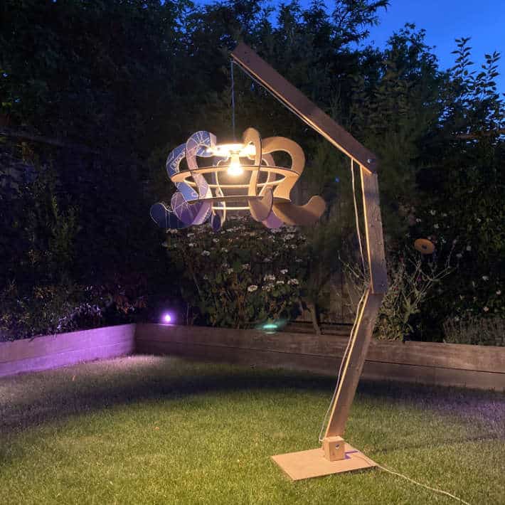 Samsung TV cardboard box lampshade BoxCrown XL front with stand | upcycleDZINE